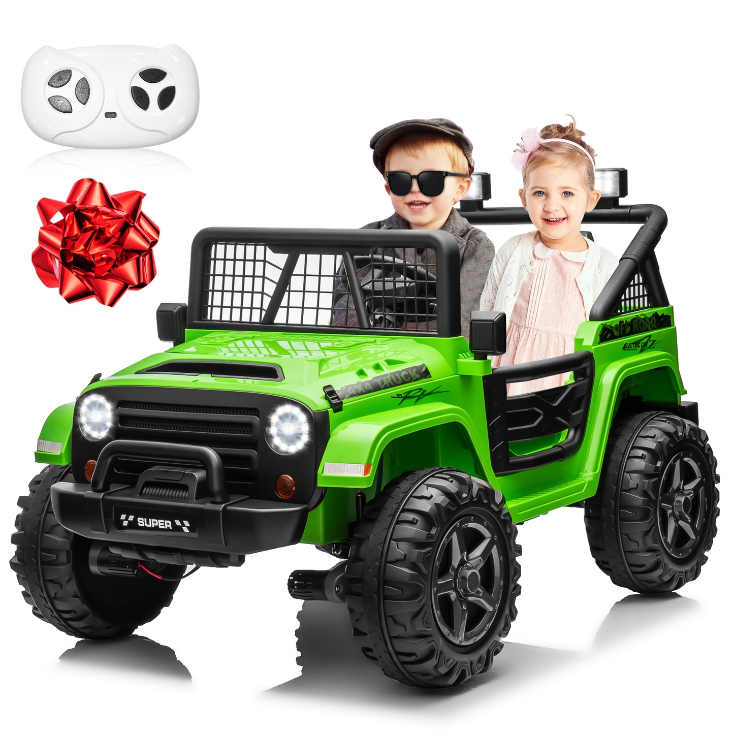 24V Ride on Car with Remote Control, XL 2 Seater 4WD/2WD Switchable Truck w/4X200W Motor, 20 Inch Wide Seat, Gift Flower Power Car Wheels 24 Volt Big Truck for Boys Girls,Black