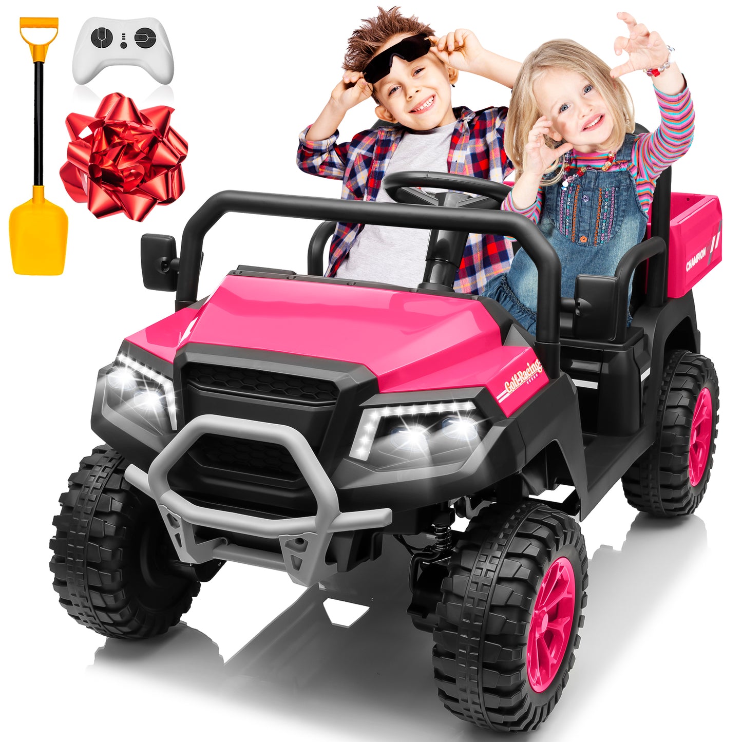 24V Ride On Toys for Big Kids W/20" Seat, 24V 7AH Kids Powered Ride on Truck Car with Parent Remote Control, Bluetooth Music, Spring Suspension, LED Lights,Pink