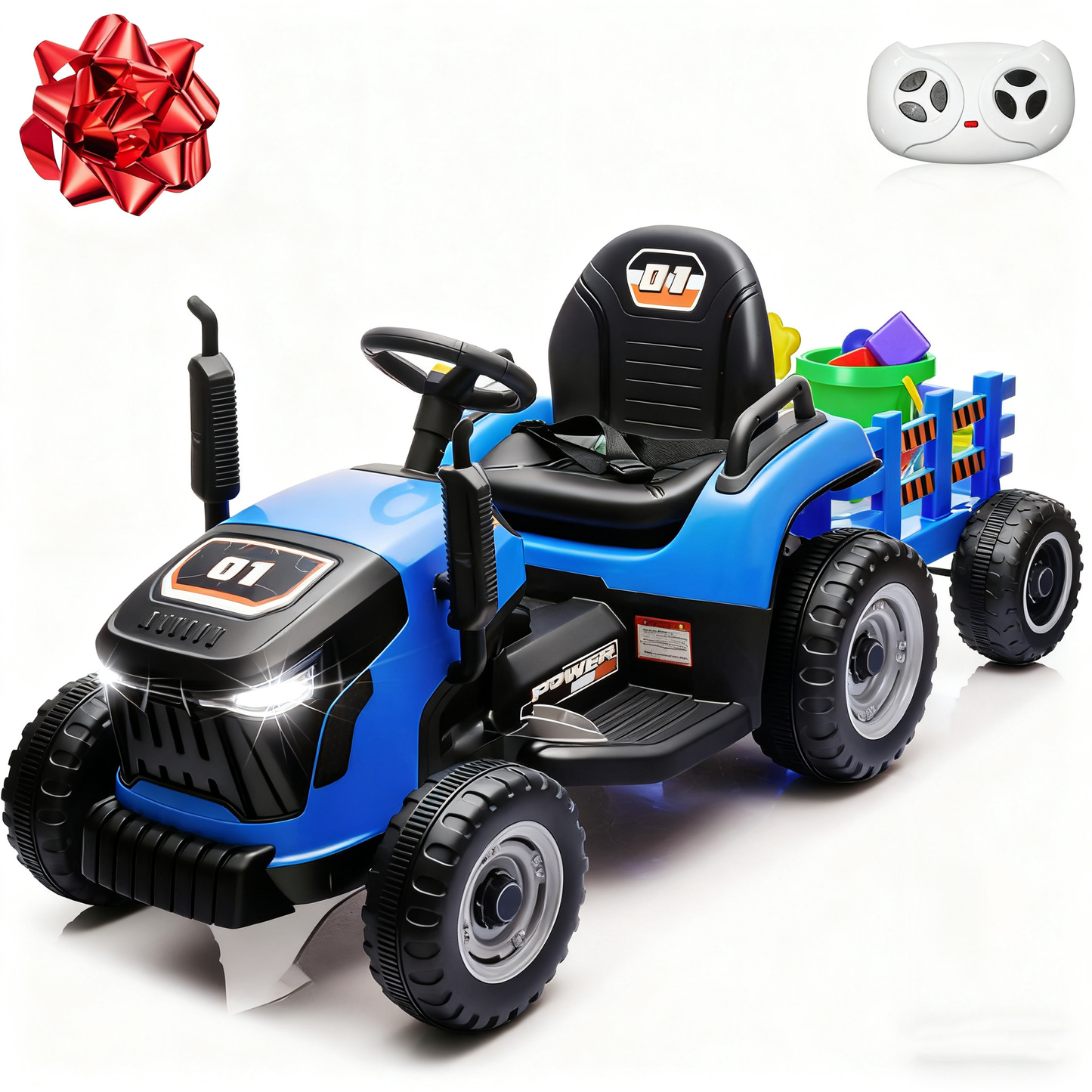 24V Ride-On Toys Dump Truck with Remote Control – 3 Speeds, Shovel & Trailer, Outdoor Electric Car for Kids (Blue)