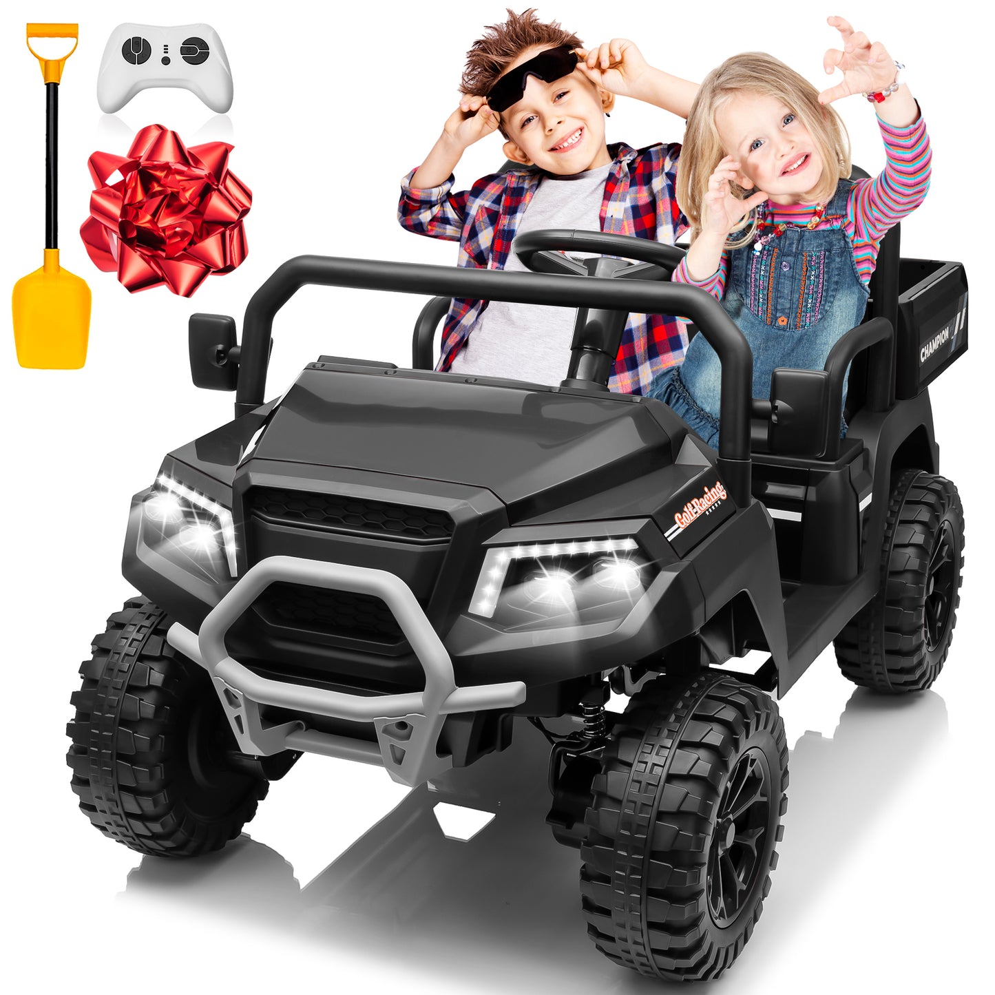 24V Ride On Toys for Big Kids W/20" Seat, 24V 7AH Kids Powered Ride on Truck Car with Parent Remote Control, Bluetooth Music, Spring Suspension, LED Lights,Black