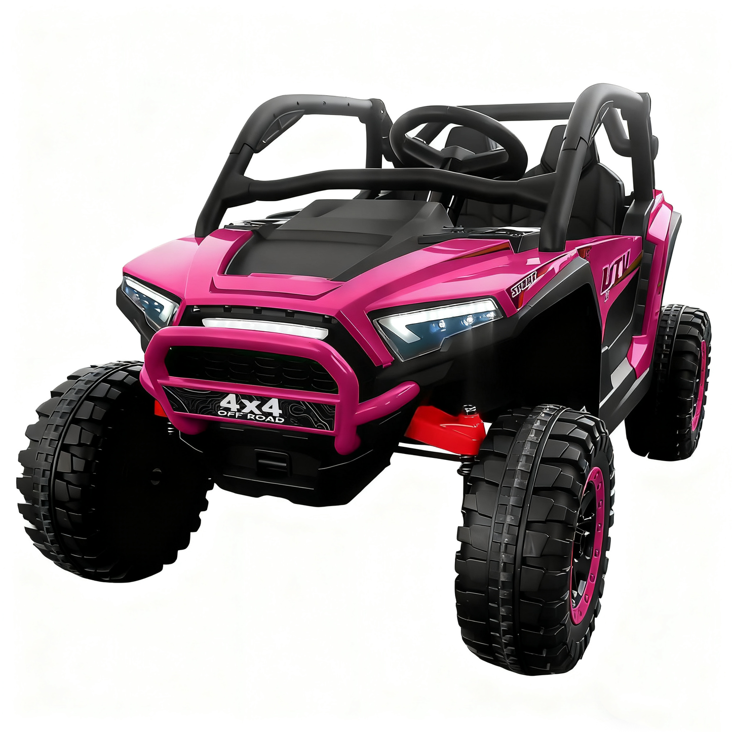 24V 4WD Kids Electric Ride-On Car w/ Parent Remote, Bluetooth, LED Lights & 2 XL Seats - 3 Speed UTV Power Wheels for Outdoor Fun,Pink