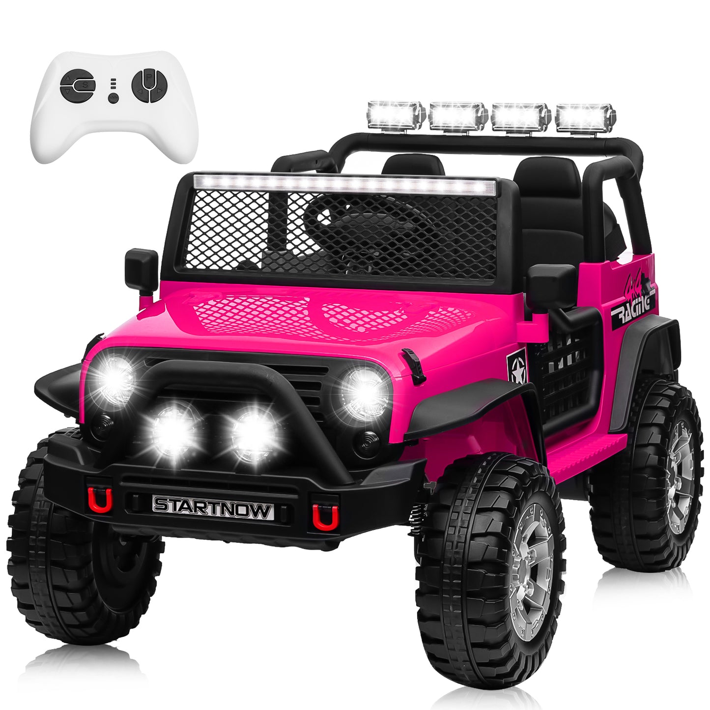 24V 4WD Ride on Truck Car with 800W Motors, Gift Flower, Remote Control, 2 Seater, 3 Speeds, Pop Music, Power 4 Wheels, 24 Volt Ride on Toy Cars for Big Kids Boys Girls, Pink