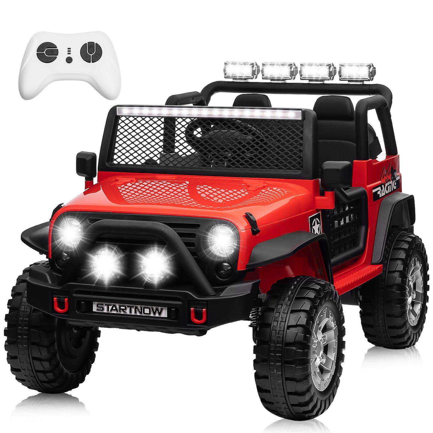 24V 4WD Ride on Truck Car with 800W Motors, Gift Flower, Remote Control, 2 Seater, 3 Speeds, Pop Music, Power 4 Wheels, 24 Volt Ride on Toy Cars for Big Kids Boys Girls, Red
