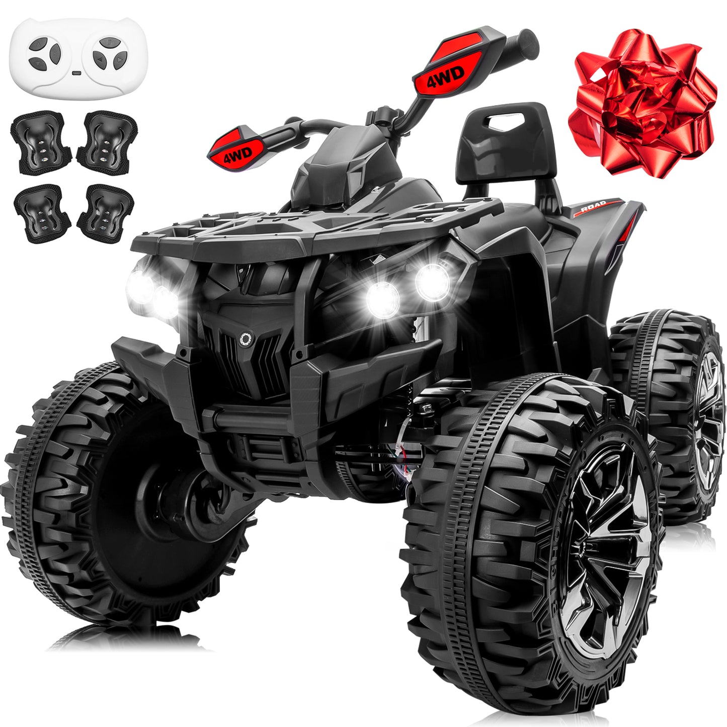 24V Kids ATV 4 Wheeler w/Remote Control, 9AH Battery Powered Electric Car w/ 3 Speeds, Shock Absorbers, Bluetooth, 2-Seater Quad for Kids Ages 3-8, Black