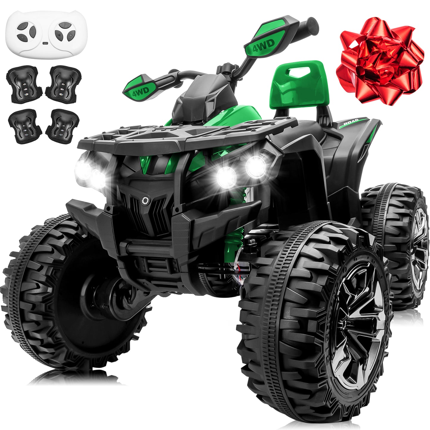 24V Kids ATV 4 Wheeler w/Remote Control, 9AH Battery Powered Electric Car w/ 3 Speeds, Shock Absorbers, Bluetooth, 2-Seater Quad for Kids Ages 3-8,Green