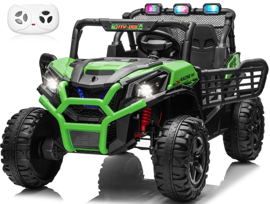 24V Ride On Car for Kids,Battery Powered Electric  UTV Toys w/Remote Control, Gift Bow, 4x150W, 4WD/2WD, 3 Speeds, Shock Absorbers, Bluetooth, LED, 4.5MPH Max,Green