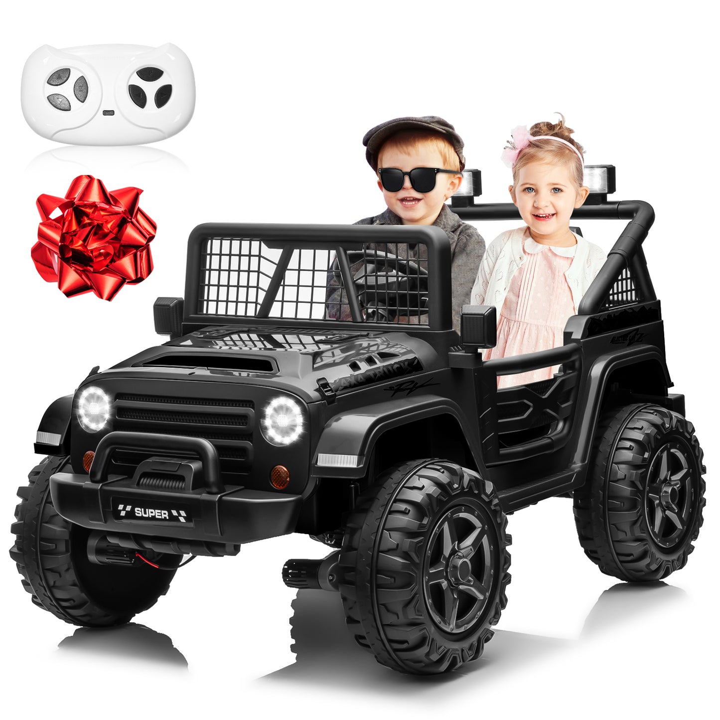 24V Ride on Car with Remote Control, XL 2 Seater 4WD/2WD Switchable Truck w/4X200W Motor, 20 Inch Wide Seat, Gift Flower Power Car Wheels 24 Volt Big Truck for Boys Girls,Red
