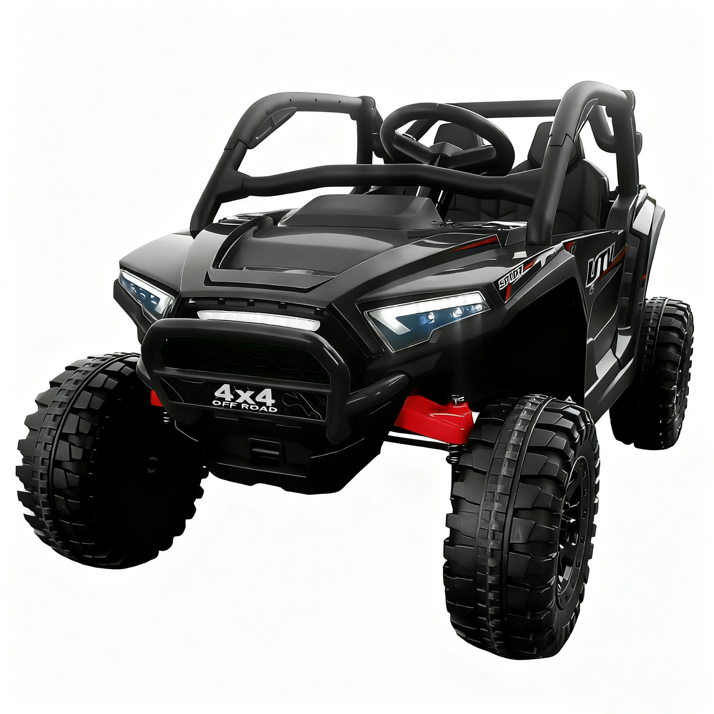 24V 4WD Kids Electric Ride-On Car w/ Parent Remote, Bluetooth, LED Lights & 2 XL Seats - 3 Speed UTV Power Wheels for Outdoor Fun,Black