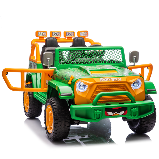 Jorfly 4WD 24V 2-Seater UTV Ride On Toys - Power Car Wheel Parent Remote Control, Bluetooth Music, Spring Suspension & Storage, Green Electric Car for Kids