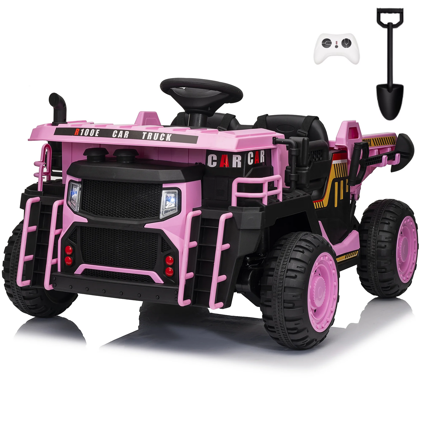 24V Ride on Cars Dump Truck w/Remote Control, Electric Battery Powered Car w/ Dump Bed, Ride on Toys for Kids, Built-in music, Cool LED Light, Bluetooth, USB, Pink