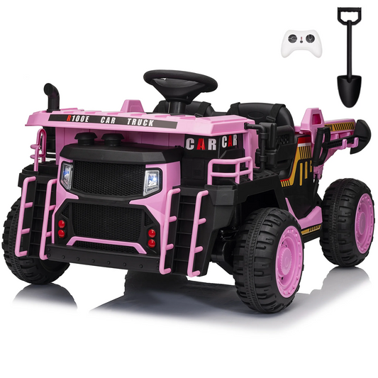 24V Ride on Cars Dump Truck w/Remote Control, Electric Battery Powered Car w/ Dump Bed, Ride on Toys for Kids, Built-in music, Cool LED Light, Bluetooth, USB, Pink