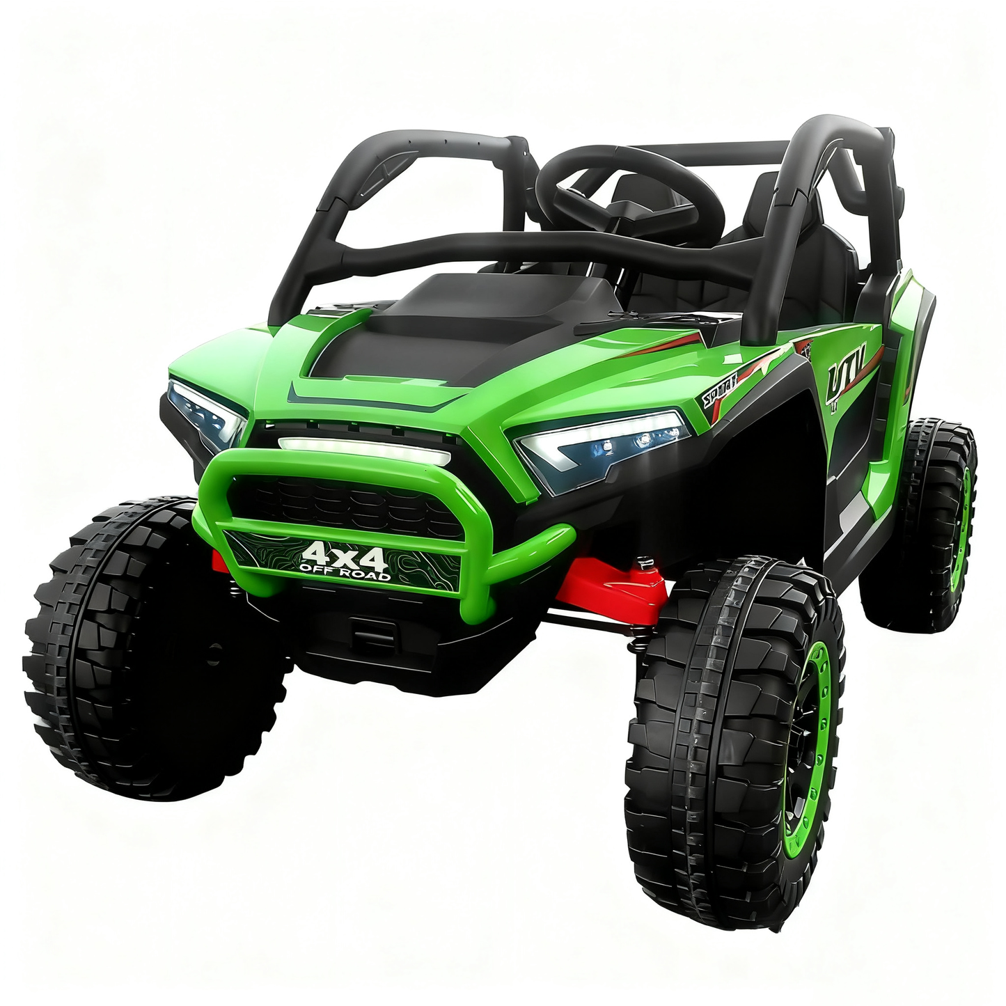 24V 4WD Kids Electric Ride-On Car w/ Parent Remote, Bluetooth, LED Lights & 2 XL Seats - 3 Speed UTV Power Wheels for Outdoor Fun,Green