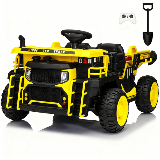 24V Ride on Cars Dump Truck w/Remote Control, Electric Battery Powered Car w/ Dump Bed, Ride on Toys for Kids, Built-in music, Cool LED Light, Bluetooth, USB,Yellow