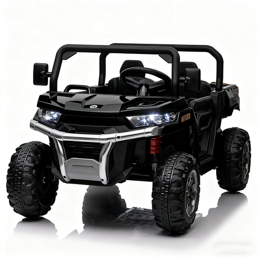 4WD 24V Ride-On Truck with Dump Bed  – 2-Seater 800W Powered UTV with Remote Control, Bluetooth & LED Lights (Black)