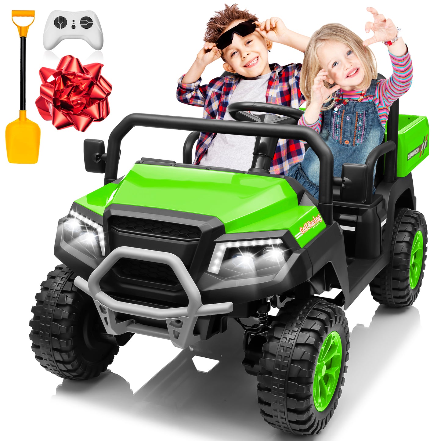 24V Ride On Toys for Big Kids W/20" Seat, 24V 7AH Kids Powered Ride on Truck Car with Parent Remote Control, Bluetooth Music, Spring Suspension, LED Lights,Green