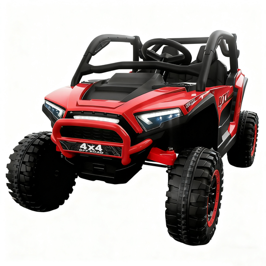 24V 4WD Kids Electric Ride-On Car w/ Parent Remote, Bluetooth, LED Lights & 2 XL Seats - 3 Speed UTV Power Wheels for Outdoor Fun,Red