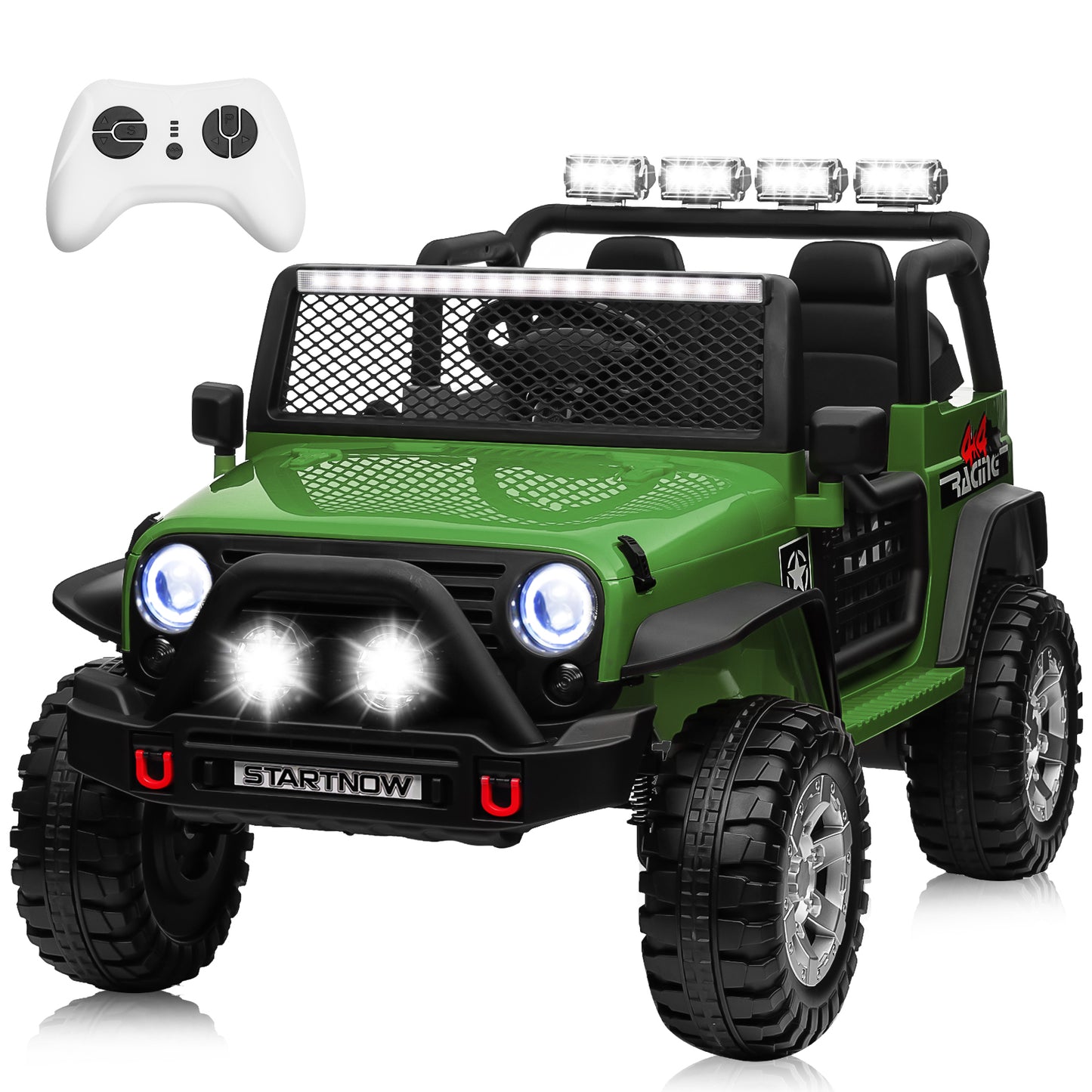 24V 4WD Ride on Truck Car with 800W Motors, Gift Flower, Remote Control, 2 Seater, 3 Speeds, Pop Music, Power 4 Wheels, 24 Volt Ride on Toy Cars for Big Kids Boys Girls, Green