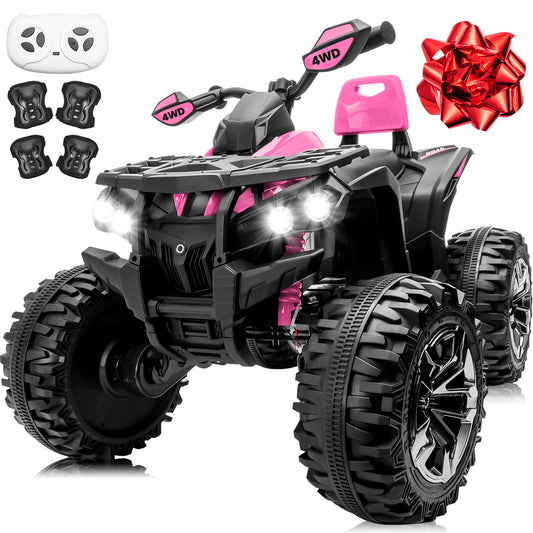 24V Kids ATV 4 Wheeler w/Remote Control, 9AH Battery Powered Electric Car w/ 3 Speeds, Shock Absorbers, Bluetooth, 2-Seater Quad for Kids Ages 3-8,Pink