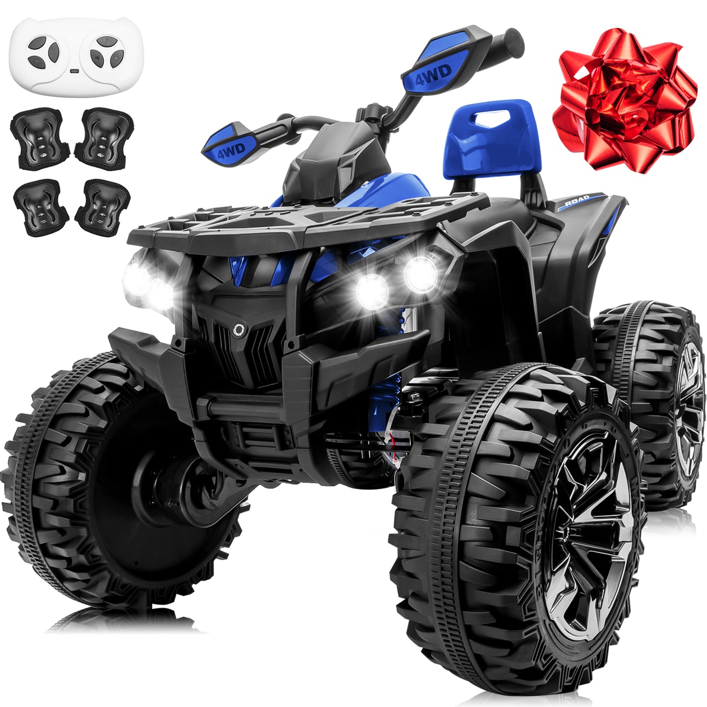 24V Kids ATV 4 Wheeler w/Remote Control, 9AH Battery Powered Electric Car w/ 3 Speeds, Shock Absorbers, Bluetooth, 2-Seater Quad for Kids Ages 3-8, Blue