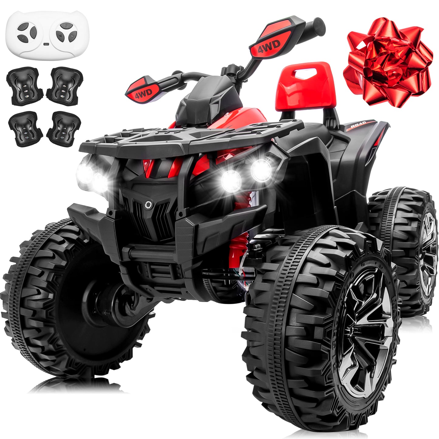 24V Kids ATV 4 Wheeler w/Remote Control, 9AH Battery Powered Electric Car w/ 3 Speeds, Shock Absorbers, Bluetooth, 2-Seater Quad for Kids Ages 3-8, Red